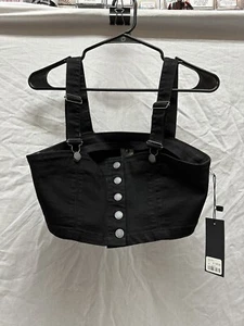 CARMAR Denim Black Straps Adjustable Crop Top Button Down Size 10 - Picture 1 of 5