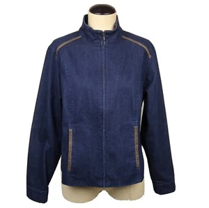 Pendleton Women's Medium Jacket blue dark wash full zip denim faux leather trim - Picture 1 of 6