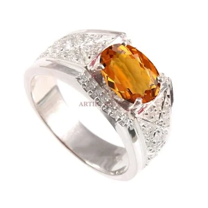 Natural Citrine Gemstone with 925 Sterling Silver Ring for Men's AJ691 - Picture 1 of 3