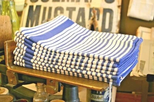 Heavy Duty Tea Towels X 4 / 100% Cotton / Traditional Blue & White Stripe. - Picture 1 of 9