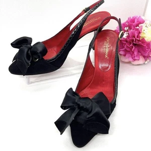 Dolce&Gabbana Women 7.0US Suede Python Leather Satin Ribbon Mule Black Heel 8cm - Picture 1 of 10