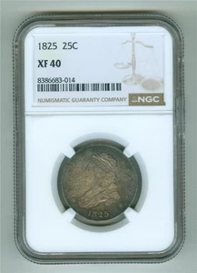 U.S. 1825 CAPPED BUST SILVER QUARTER NGC XF-40 TONED - Picture 1 of 2