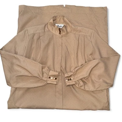 Encantador vestido camisero vintage tostado, rosa y negro lunares abotonados mujer talla 6 Foto 1 de 4