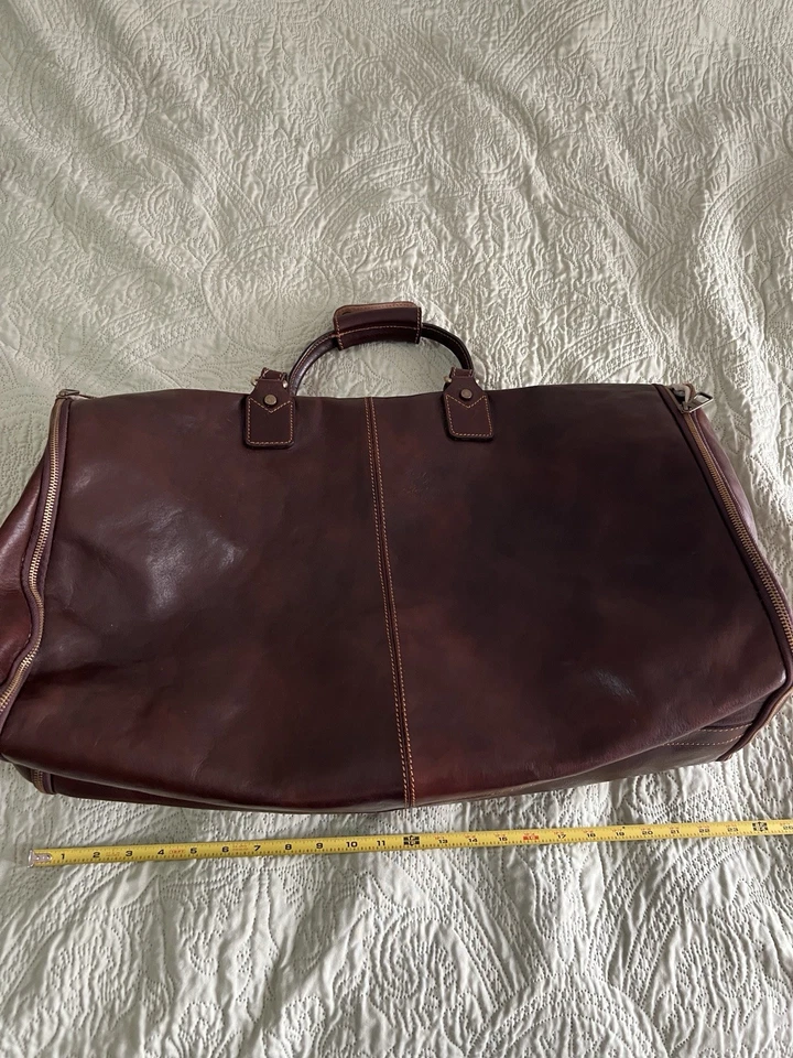 罕见意大利皮革悬挂格子服装袋拉链行李箱行李袋 — 第 1/4 张图片