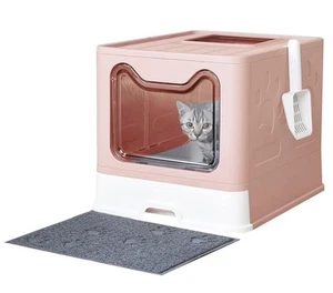 Large Cat Litter Box with Litter Mat and Scoop Lid,(Pink) - Picture 1 of 7