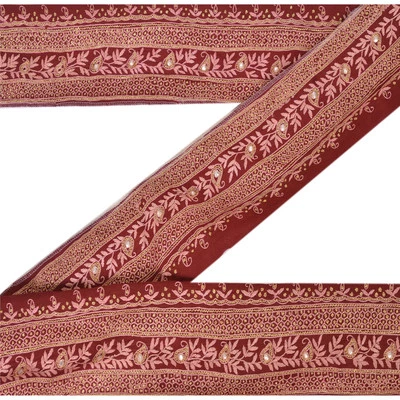 Sanskriti Vintage Sari Borde Cuentas a Mano 1 Yarda Borde India Costura Rojo Oscuro Encaje Foto 1 de 4