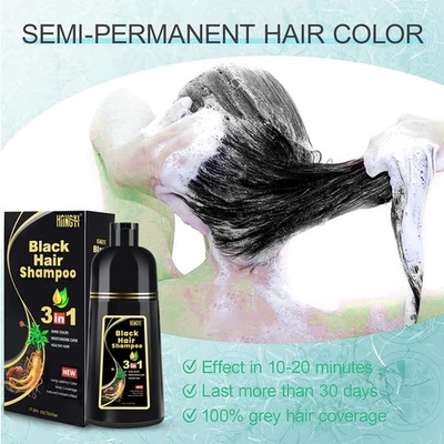 Champú tinte para cabello negro instantáneo 17 oz 3 en 1 + 100 % cobertura gris Foto 1 de 4