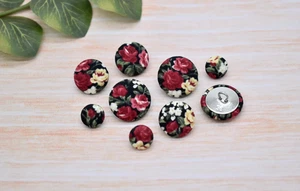 Set of 5 Vintage Style Rose Floral Design Fabric Covered Buttons-12mm,18mm, 22mm - Picture 1 of 8
