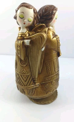 Vintage MCM Gold Paper Mache Christmas Angels Music Box Silent Night 7.5" - Image 1 of 4