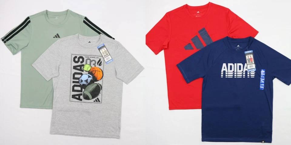 Paquete de 2 camisetas de rendimiento Adidas para jóvenes, azul marino/rojo, gris/verde talla L, XL Foto 1 de 1