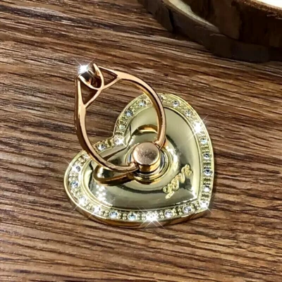 Fashion Golden Heart Shiny Rhinestone Phone Ring Holder 360° Rotating Universal - Image 1 of 3