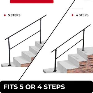 Iron Handrail Stair Railing Fit 4 to 5 Steps Adjustable Black Hand Rail - Picture 1 of 7