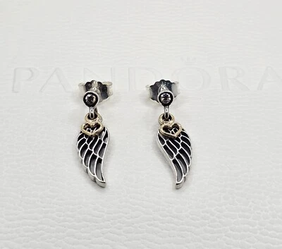 🎁Auténticos Pandora ⭐️RETIRADOS⭐️ PENDIENTES GUÍA AMOR/CON ORO 14K  Foto 1 de 4