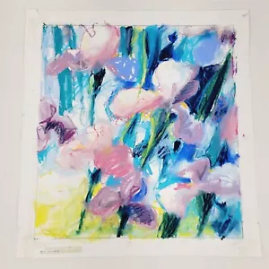 Ken Mattson Chalk Art Flowers Iris Pink Purple Blue 12x13 Original - Unframed - Picture 1 of 7