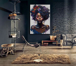 African Black Woman Model Painting Canvas Print Portrait Modern Cool Wall Art