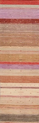 Striped Gabbeh Oriental Runner Rug Hand-knotted Wool Decorative Carpet 2x10 ft - Image 1 of 4