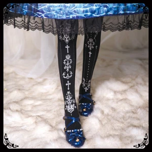 Medias Medias Calcetines Góticos Pantimedias con Estampilla Cruz Lolita Japonesa - Imagen 1 de 6