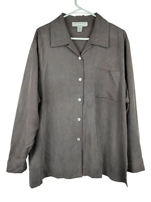 Silk Essentials Womens 2X Gray 100% Silk Button-Up Shirt With Pocket & Long Slee - Image 1 of 4