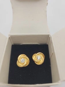 Avon Center Rhinestone Knot Pierced Earrings In Box Unused Vintage 1999 - Picture 1 of 4