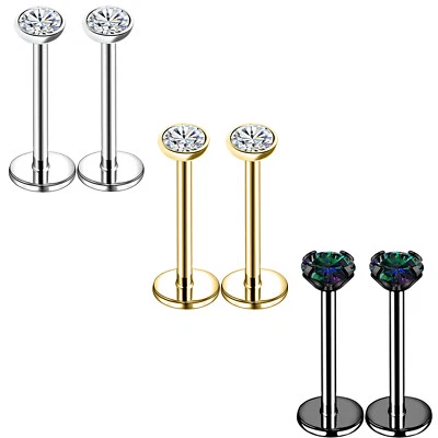 18G 20G Stainless Steel CZ Lip Studs Push in Ear Helix Labret Piercings Jewelry - Image 1 of 4