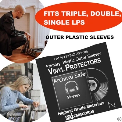 GAZZSRECORDS 25 12" inch LP Album Plastic Outer Vinyl Record Sleeves Polythene Storage