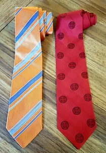 2 x Italian 100% Silk Neck Ties MOBACO+SATORI - Beautiful Bright Designs - VGC - Picture 1 of 8