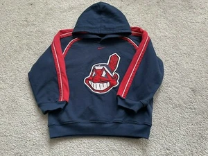 Nike center Swoosh Cleveland Indians Boys Size 7 Hooded Sweatshirt Blue MLB  - Picture 1 of 6