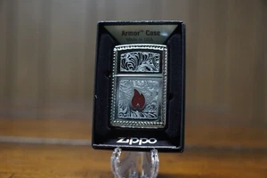 ROPED VENETIAN RED EPOXY FLAME HIGH POLISH CHROME ARMOR ZIPPO LIGHTER MINT 2022 - Picture 1 of 3
