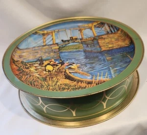 XL VTG VINCENT VAN GOGH TWO SIDED LANDSCAPE TIN FROM SUNSHINE COOKIES 13.5 DIA - Picture 1 of 14
