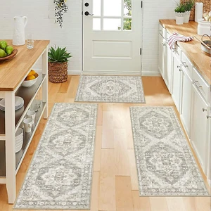 Farmhouse Kitchen Rugs Sets of 3 Kitchen Runner Rugs Non Slip Washable Boho Kitc - Picture 1 of 7