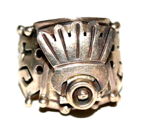 VINTAGE Sterling Silver VOO Mexico Aztec Poison Ring ADJUSTIBLE SIZE - Picture 1 of 6