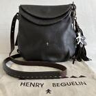 Henry Beguelin Omino Fringe Charm Leather Black Flap Shoulder Bag From Japan