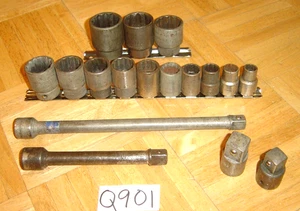CORNWELL TOOLS VINTAGE 17 PIECE 1/2 DRIVE SAE. SHORT SOCKET SET + EXTENSIONS - Picture 1 of 11