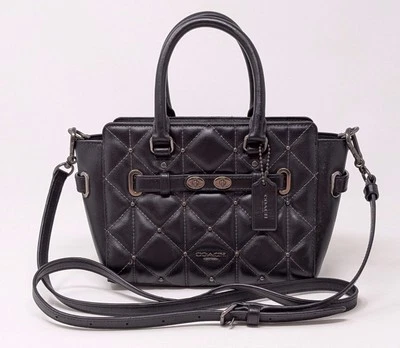 COACH Mini Blake Crossbody Satchel Studded Diamond Quilted Black Leather - Image 1 of 4