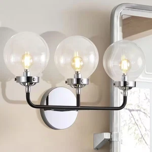 Caleb 22 3-Light Contemporary Transitional Iron/Glass LED Vanity Chrome/Black - Picture 1 of 5