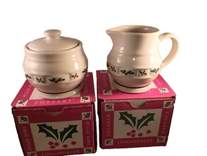 Longaberger Sugar/Lid  & Creamer Set Holly Holiday in Original Boxes. - Picture 1 of 13
