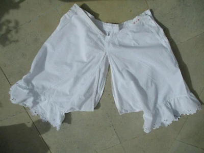 Culotte fendue ancienne 1900 lin brodée main initiales VA - Photo 1/4