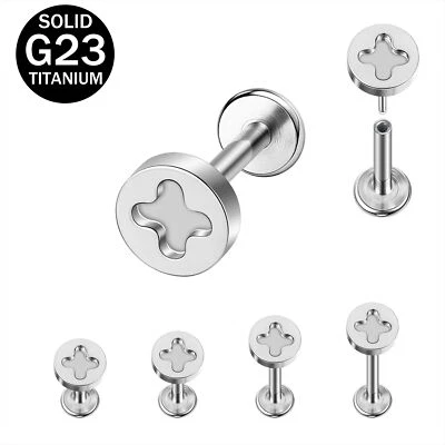 Piercing Labio Labret Forma Tornillo Pendiente Trasero Plano Acero Titanio 16g/20g Foto 1 de 4