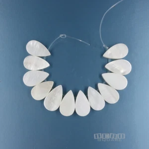 12 White Mother of Pearl Shell Flat Pear / Teardrop Beads 9mm x 15.5-16mm #23019 - Picture 1 of 5