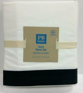 Pottery Barn PB Teen Kids organic Suite bed Dorm Sheets Set XL Twin Black Border - Picture 1 of 6