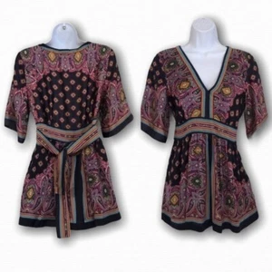 Eci New York bohemian 100% silk babydoll ttunic top with tie back women's Small - Picture 1 of 5