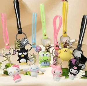 Sanrio (Set Of 7) Keychain Character Lanyard Bag Keys Silicone Charm Kawaii DEAL - Picture 1 of 17