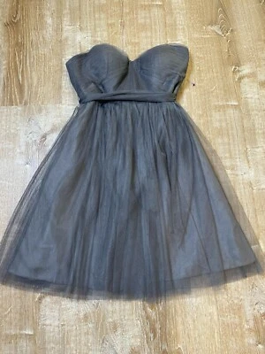 Женское коктейльное платье для подружки невесты Jenny Yoo серое без бретелек прозрачное милое размер. 8 - Изображение 1 из 4