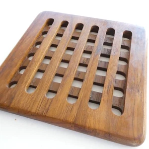 Wafre de celosía de madera de teca vintage Selandia Designs 7,5 x 7,5 pulgadas cuadrado MCM - Imagen 1 de 5