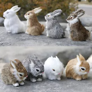 Small Mini Realistic Cute White Plush Rabbits Fur Lifelike Animal Home Decor - Picture 1 of 19