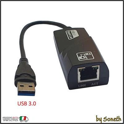 CONNETTORE ADATTATORE CONVERTITORE DA USB 2.0 3.0 A RJ45 ETHERNET LAN RETE - Immagine 1 di 3