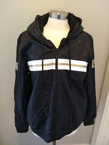 Victoria Secret PINK Black Hooded Zip Up Jacket White Gold Stripe Size Medium - Picture 1 of 8