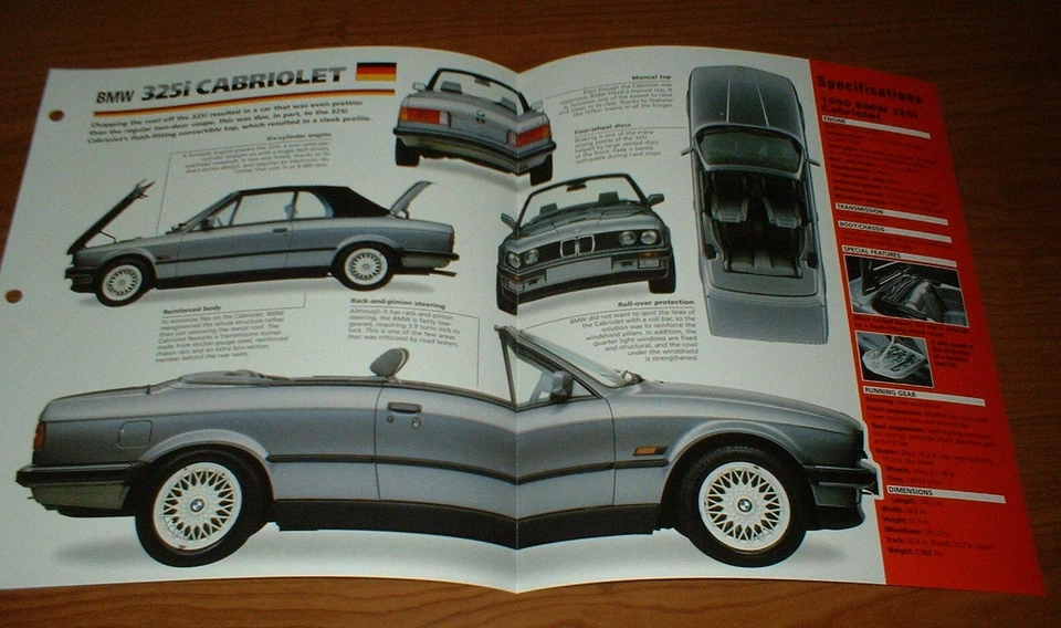 1990 BMW 325i Cabriolet Original Imp Brochure Specs Info 325 I 90 1986-1992 - Image 1 of 1