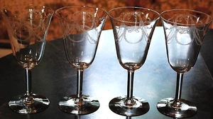 Vtg Set 4 FOSTORIA 'GARLAND' Needle Etched Water Goblets/Glasses 8 oz 6.75" 1915 - Picture 1 of 19