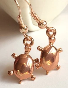 Rose Gold Sea Life Turtle Earrings Island Beach Nautical Plated USA Seller - Picture 1 of 12